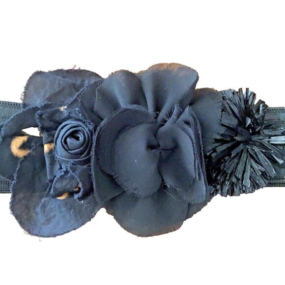 J.Crew Size M/L Rosette BELT Black Wide Elastic Grunge Punk Gothic - Picture 3 of 7
